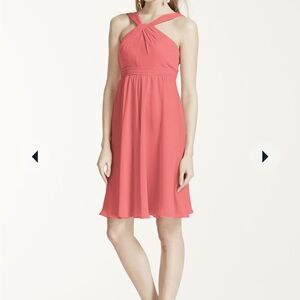 DAVID’S BRIDAL short crinkle chiffon bridesmaid dress style F15600 coral size 16